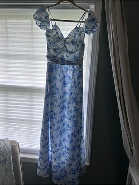 Blue Floral Off-Shoulder Maxi Dress